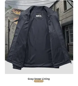 Detail view of the gray outdoor jacket showing the breathable mesh interior lining
