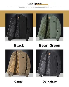 Collage of corduroy jackets in black, green, camel, and grey with quilted lining detail