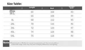Tableau des tailles détaillé pour gilet en polaire homme M à 5XL avec mesures en centimètres
