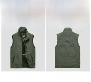 Vue détaillée du gilet de plein air vert armée avec poches zippées et doublure filet