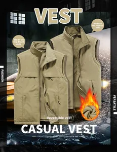 Detail of reversible men's vest showing windproof side and thick fleece lining for warmth