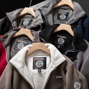 Winter thermal polar fleece jacket with stand collar and Norwegian flag embroidery