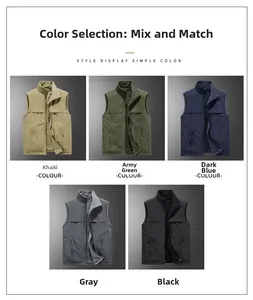 Detail view showing five colors of men's reversible fleece vest with zip pockets