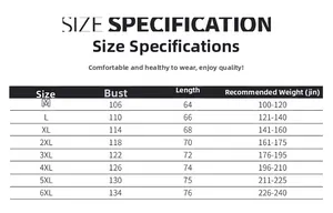 Detailed size chart for men's outdoor utility vest featuring chest and length measurements