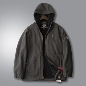 Dark gray hooded fleece jacket by Outdoor Norway with pockets and full-zip closure