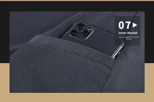 Detail of internal breathable mesh pocket holding a smartphone for storage capacity