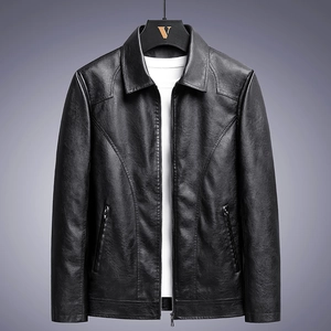 Men's Fashion PU Leather Jacket Korean Style Casual Biker Jacket Solid Color Zipper Lapel Outerwear Plus Size Coat For Autumn Winter