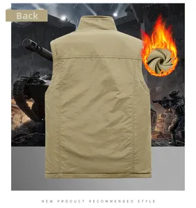 Detail view of khaki tactical vest with warm fleece lining and durable back fabric