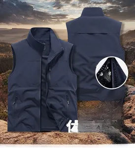 Detail view of the breathable mesh lining on this navy blue outdoor utility vest
