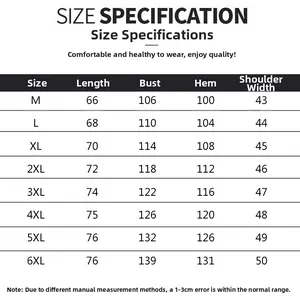 Tabella taglie dettagliata per gilet outdoor ad asciugatura rapida dalla M alla 6XL