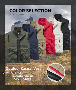 Outdoor vests in six colors featuring stand collar design and multiple zip pockets