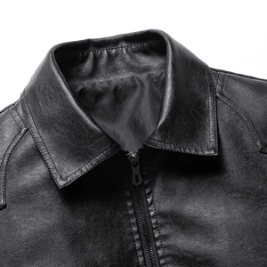 Classic black leather jacket for men featuring a stylish lapel collar and metal zipper