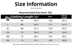 Size chart for men corduroy jacket showing measurements for M to 4XL in centimeters