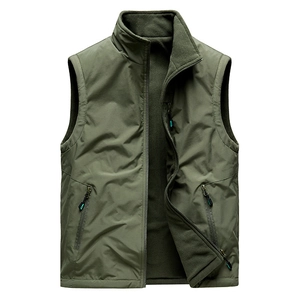 Gilet Épais Doublé Polaire pour Homme Coupe-vent Veste sans Manches Col Montant Multi-Poches Réversible Chaud Décontracté
