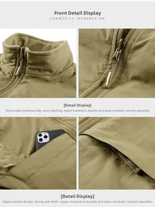 Detail view of stand collar, durable zipper, and secure pockets on men's winter vest