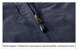 Detail of durable metal zipper with SPORTS engraving on outdoor vest fabric
