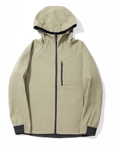 Herren Softshell Outdoor-Taktikjacke mit Kapuze in Khaki, wasserdicht mit schwarzem Reißverschluss