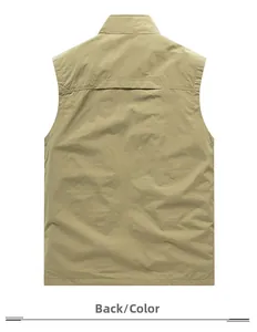 Vue arrière du gilet de plein air kaki avec col montant et coutures verticales