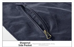 Detail of diagonal zipper pocket on outdoor vest featuring anti-theft metal hardware