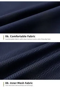 Detail of navy quick-dry fabric showing smooth texture and breathable mesh lining