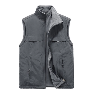 Men's Winter Reversible Fleece Vest Casual Stand Collar Windproof Sleeveless Jacket With Pockets Nylon Polyester Warm Waistcoat