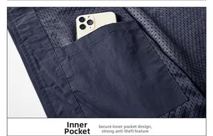 Close-up of secure inner pocket with smartphone inside and breathable mesh fabric