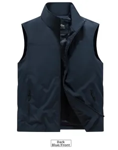 Detail view of the breathable mesh lining and zipper pockets on this dark blue vest