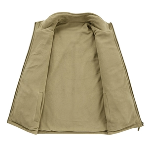 Winter men's reversible fleece vest in khaki, warm outdoor vest with zip-up design