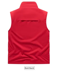 Back view of a lightweight red quick-dry outdoor vest featuring a breathable back vent