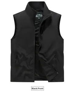 Close-up of black fishing vest featuring breathable mesh lining and secure zipper pockets