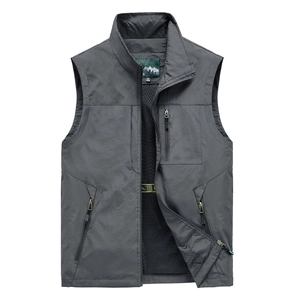 Gilet de pêche de loisir extérieur avec col montant et doublure en maille respirante gris
