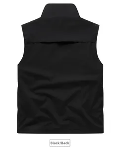 Rear view of black quick-dry fishing vest showing tear-resistant ripstop fabric texture