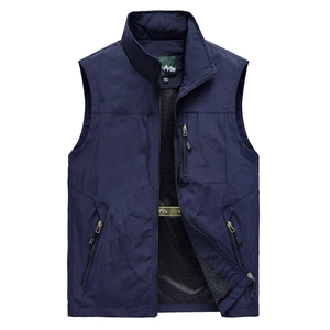 Gilet de plein air bleu marine pour homme avec poches multiples et col montant
