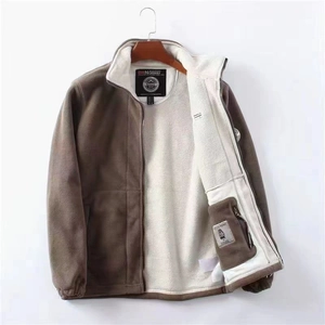 Norway Style Men Thick Fleece Jacket Stand Collar Outdoor Warm Polyester Zip Up Coat Loose Fit Plus Size Winter Sportswear
