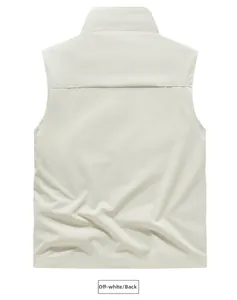 Back view of a beige quick-dry outdoor vest showing premium fabric stitching and texture