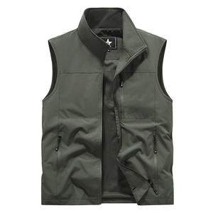Gilet Décontracté D'extérieur Pour Hommes Léger Respirant Doublure En Maille Multi-Poches Col Montant Veste Sans Manches Pour La Pêche Randonnée Voyage