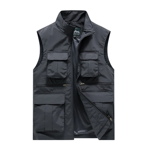 Men Outdoor Multi-Pocket Fishing Photography Vest Stand Collar Nylon Windproof Breathable Loose Fit Casual Workwear Waistcoat Jacket