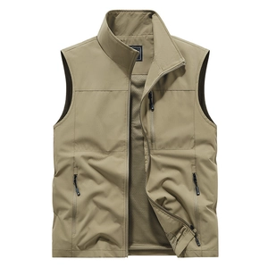 Gilet de plein air kaki pour hommes avec multi-poches et doublure en maille