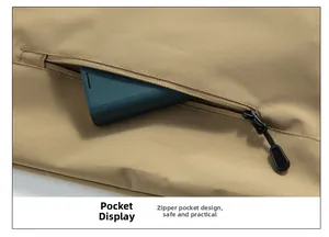 Close-up of a secure khaki zip pocket showing functional storage for small gear