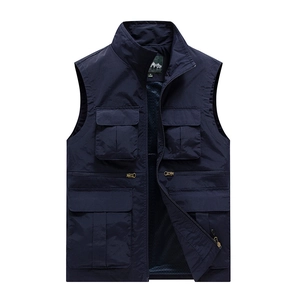 Gilet extérieur bleu marine pour hommes avec col montant et doublure en maille