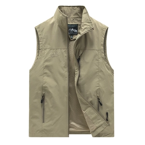 Gilet da Uomo in Nylon a Asciugatura Rapida Outdoor Casual Collo Alto Multi-tasca Pesca Fotografia Fodera in Rete Ricamato