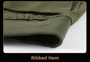 Detailed close-up of olive green ribbed hem with high-quality knitted cotton texture