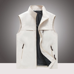 Gilet de Pêche de Loisir de Plein Air pour Hommes Doublure en Filet Respirant Col Montant Multi Poches Décontracté Léger pour Randonnée