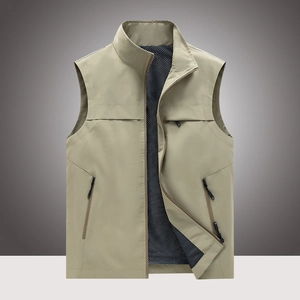 Gilet de sport kaki pour homme avec poches multiples et doublure en filet respirant