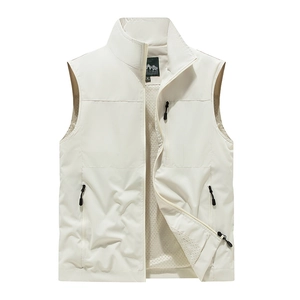Men's Outdoor Multi-Pocket Fishing Vest Lightweight Quick Dry Stand Collar Photography Hiking Vest Waistcoat Casual Top