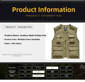Detailed view of 100% nylon material and multiple utility pockets on an outdoor vest