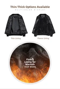 Detail of men's black PU leather jacket with fleece lining and smooth lining options