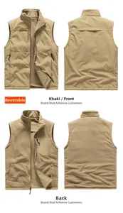 Vue détaillée du gilet réversible kaki avec doublure polaire et tissu coupe-vent