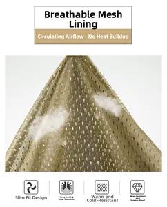 Detail of breathable khaki honeycomb mesh lining for men's outdoor windbreaker jacket