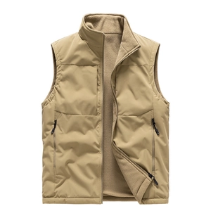 Gilet da uomo kaki foderato in pile con collo alto e tasche con zip per l'aria aperta